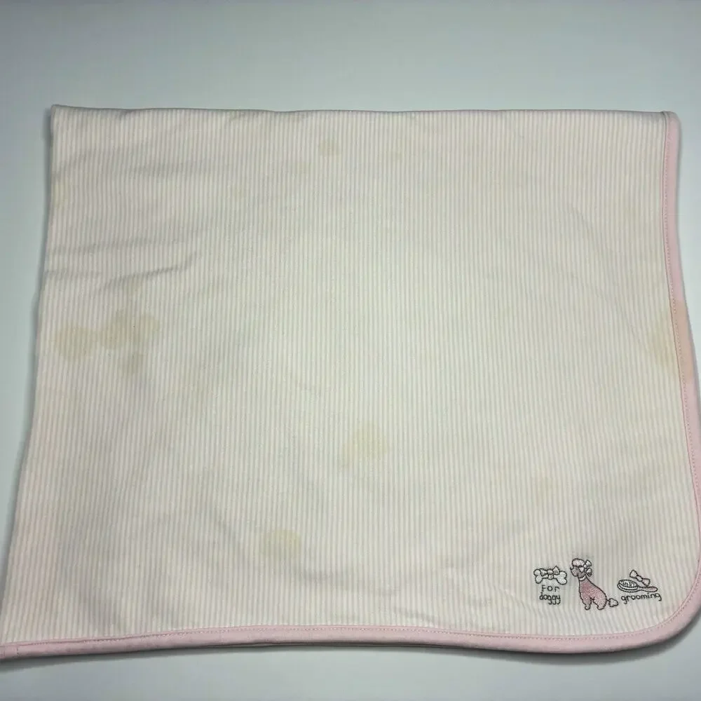 Vintage 2003 Gymboree Posh Poodle Baby Blanket Pink White Striped - STAINS READ